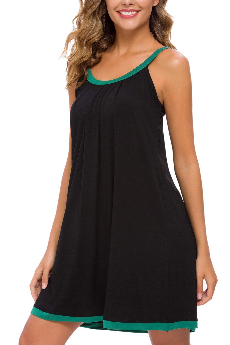 AVIIER Womens Nightgown Soft Cotton Sleeveless Sleep Shirts Wide Strap Nightshirts Full Slip Sleepwear Black XL - Image 4